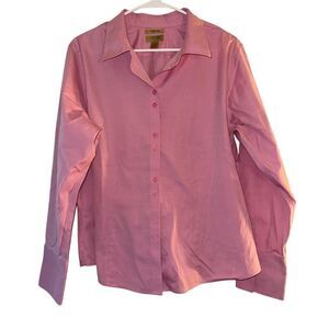 Women's Plus Size 16 Pink Non-Iron Button-Up Long‎ Sleeve Shirt